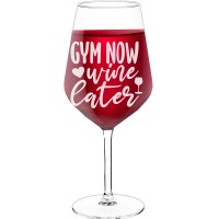 Wine Glass With Engraved Text  "Gym Now", Size 530ml