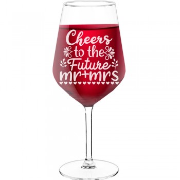 Vīna Glāzes Dāvanai ar Uzrakstu - "Cheers To The Future Mr + Mrs 1", Dāvana Vīrietim, Glāzes izmērs 530ml