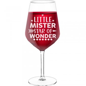 Stikla Vīna Glāze ar Uzrakstu - "Little Mister Star Of Wonder", Interesanta Dāvana, Izmērs 530ml