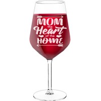 Personalised Wine Glass For Women With Engraved Text - "Mom The Heart Of The Home", Gifts for Wine Lovers, Size 530ml