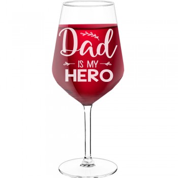 Wine Glass Personalised With Engraved Text - "Dad Is My Hero", Fiend Gift, Size 530ml