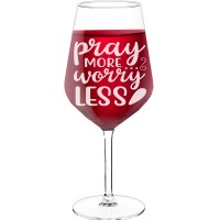 Novelty Wine Glass With Engraved Text  "Pray More", Wine Glass Size 530ml