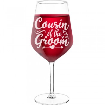 50Th Wine Glass With Engraved Text - "Cousin Of The Groom", Gift for Wine Lover, Size 530ml