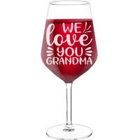 Wine Glass With Engraved Text - "We Love You Grandma", Gift for Woman, Size 530ml