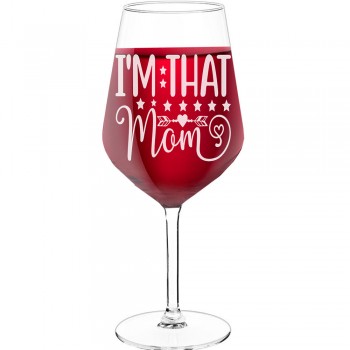 Personalised Wine Glass For Women With Engraved Text - "I'M That Mom", Gift for Woman, Size 530ml