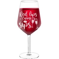 Best Friend Wine Glass With Engraved Text  "Red Lips And Wine Sips", Size 530ml