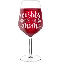 Birthday Wine Glass With Engraved Text - "Worlds Best Cat Mom", Wine Gift Idea, Size 530ml