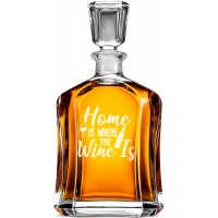 Viskija Dekanteris Ar Gravējumu Un ar Uzrakstu - "Home Is Where The Wine" ,Dāvana Vīrietim Dzimšanas Dienā Smieklīgi, Izmērs 700Ml