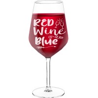 Novelty Wine Glass With Engraved Text  "Red Wine Blue", Size 530ml