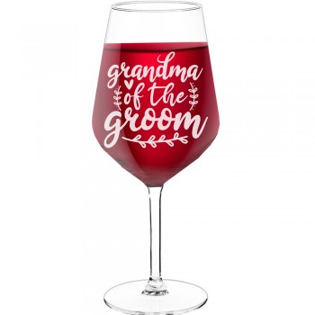 Vīna Glāze ar Uzrakstu - "Grandma Of The Groom 2", Dāvana Draugam, Tilpums 530ml