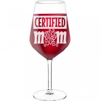 Interesanta Vīna Glāze ar Uzrakstu - "Certified Mom", Oriģināla dāvana dzimšanas dienā, 530ml
