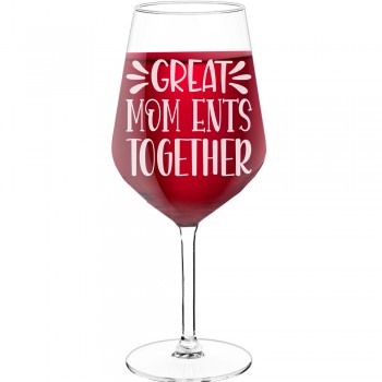 Engraved Wine Glass With Engraved Text - "Great Mom Ents Together-2", Wine Glass as a Gift, Size 530ml