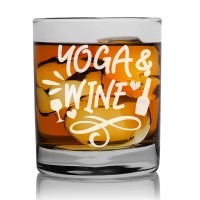 Gift For Men Friend Fathers Day Gifts Whiskey Glass 270ml With Engraved Text : "Yoga And Wine"