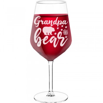 White Wine Glass With Engraved Text - "Grandpa Bear ", Wine Lover Gifts, Size 530ml