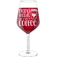 Wine Glass With Engraved Text - "Mama Needs Lots & Lots Of Coffee", Gifts for Wine Lovers, Size 530ml