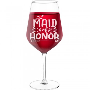 Pretty Wine Glass With Engraved Text - "Maid Of Honor 6", Best Friend Gift, Size 530ml