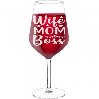 Engraved Wine Glass With Engraved Text - "Wife Mom 2", Wine Lover Gifts, Size 530ml
