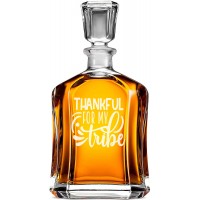 Airtight Whiskey Decanter With Engraved Text -"Thankful For My Tribe", Man Birthday Gift, Size 700ml