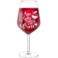 Pretty Wine Glass With Engraved Text  "Age Gets Better", Size 530ml