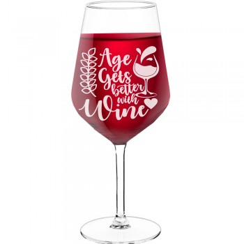 Pretty Wine Glass With Engraved Text  "Age Gets Better", Size 530ml