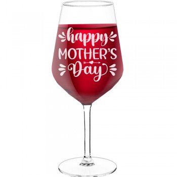 White Wine Glass With Engraved Text - "Happy Mother'S Day", Wine Lover Gifts, Size 530ml
